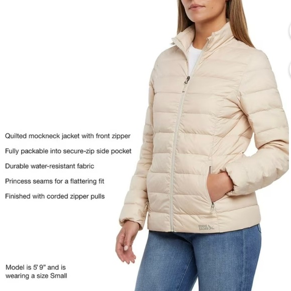 Eddie Bauer Women's Packable Jacket 650 Fill Power Down No Hood Zip Pockets 😍 - Picture 6 of 10